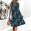 Plus Size V Neck Sleeveless Dress Misty Mountain Bamboo Ink Print For Scenic Area Travel