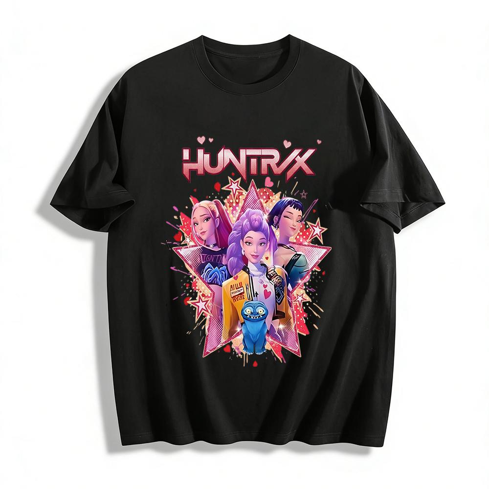 

Huntrix Аниме Девушки Группа Принт Повседневные Топы Модные Мультяшные Унисекс Свободные Футболки Футболка из чистого хлопка XXS