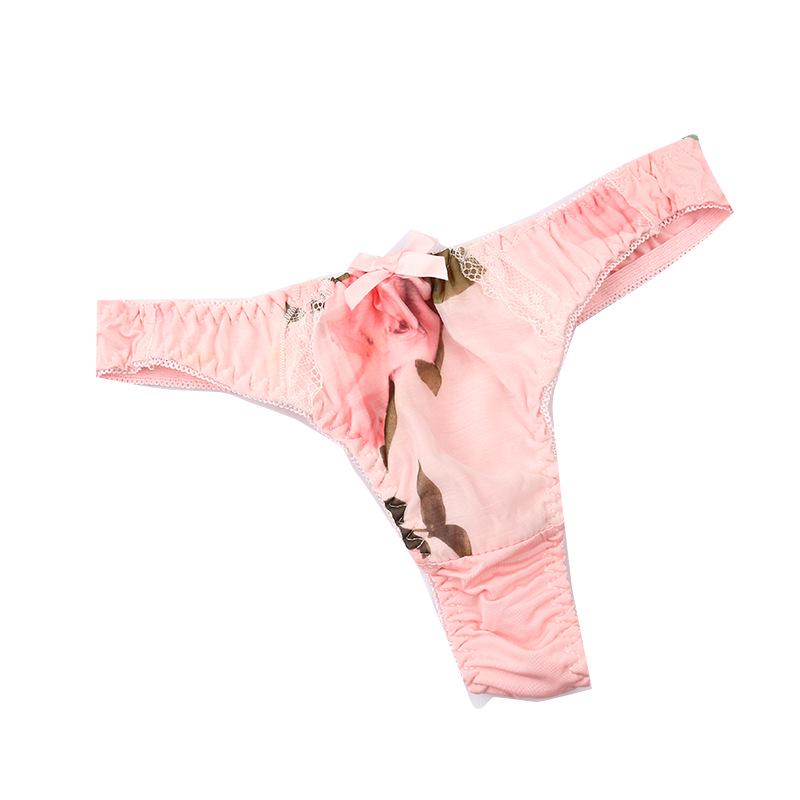 Clearance Pink Embroidered Japanese Style Women's Thong