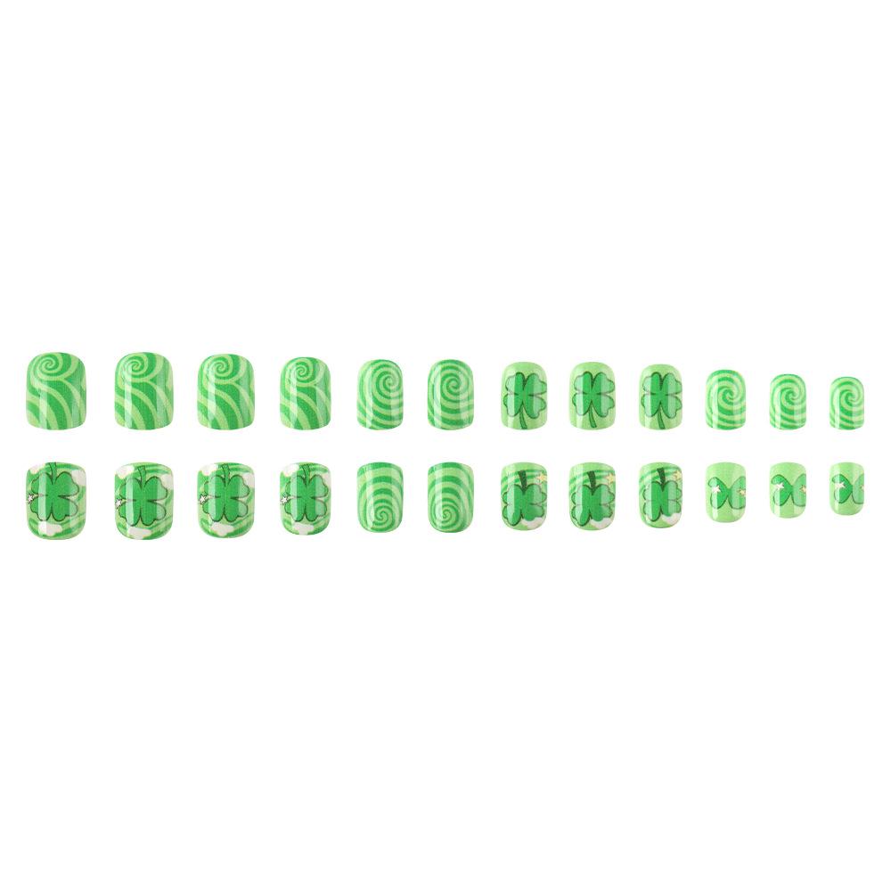 St. Patrick's Day Clover Green Detachable Nails - 24 Short Square Pieces