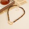Vintage Maillard Tiger'S Eye Stone Rice Bead Necklace Women'S, Fashion Metal O-Button Clavicle Necklace
