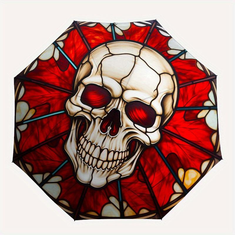 Stained Skull Halloween DecorationUmbrella, Portable 3-Fold Compact Umbrella,Christmas Gift ES651