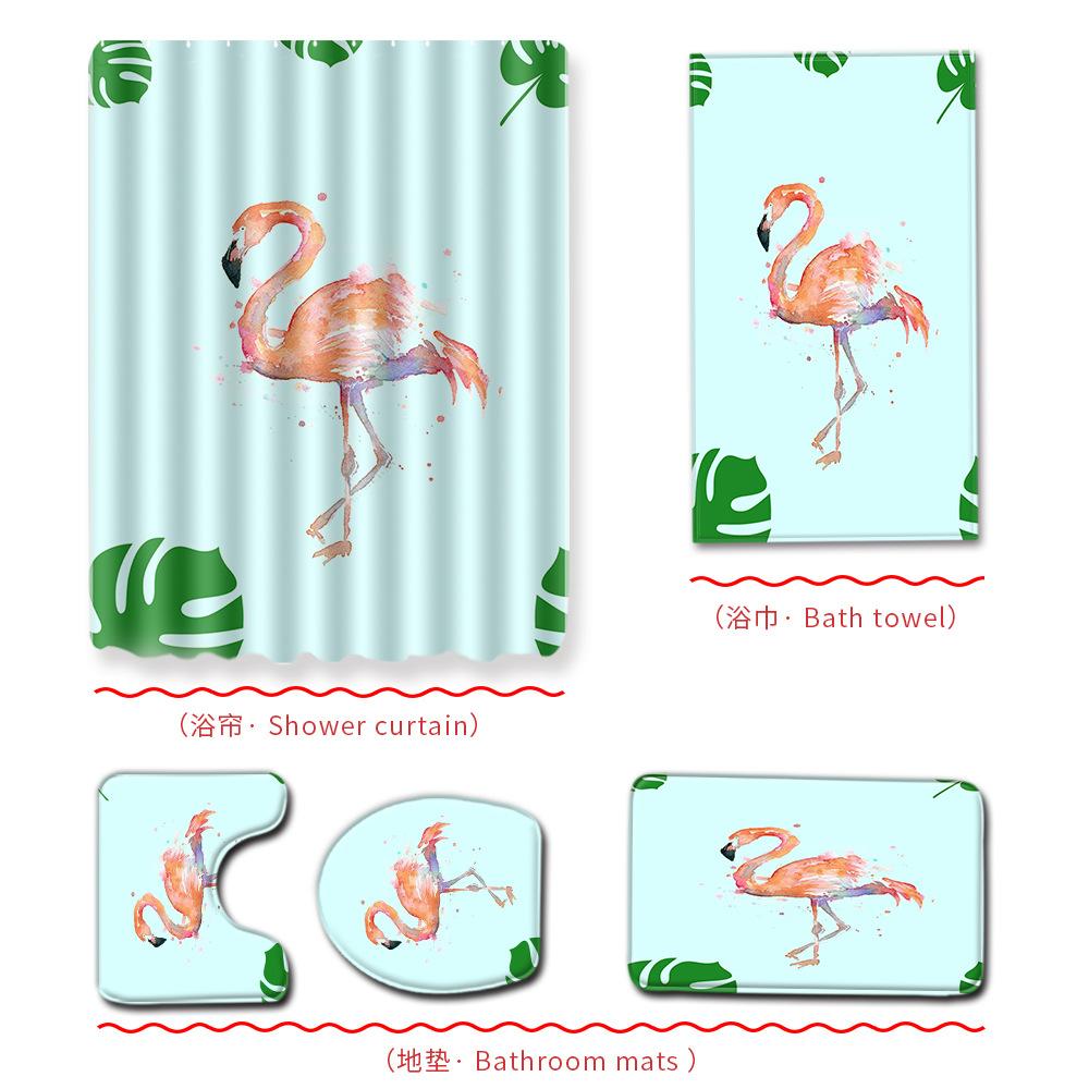 Flamingo Bathroom Shower Curtain Bath Towel Floor Mat Five-Piece Set Bathroom Toilet Carpet Shower Foot Mat