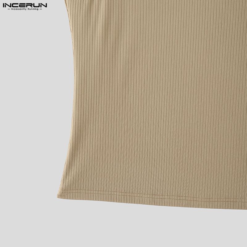 INCERUN Summer Men Sleeveless Print Ribbed Casual Sport Tank Tops Vest
