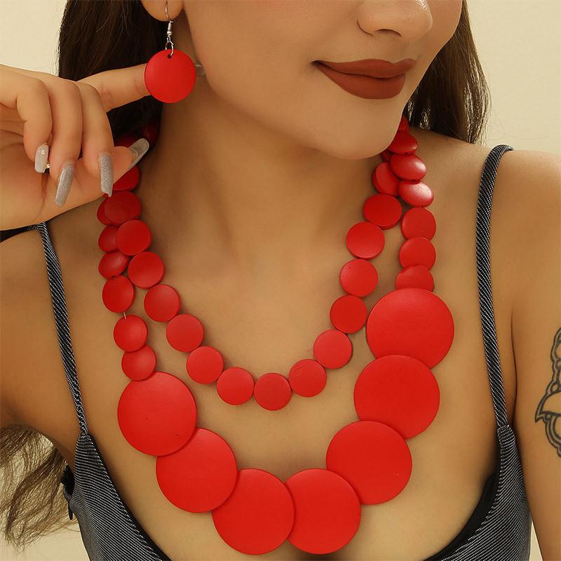 Böhmisches Mehrfarbiges Holzperlen Schmuckset Mit Geometrischem Design Für Damen Modeaccessoires