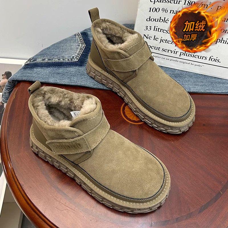 Fleece snow boots new winter cold-proof short tube Velcro thick-soled outdoor cotton shoes to keep warm