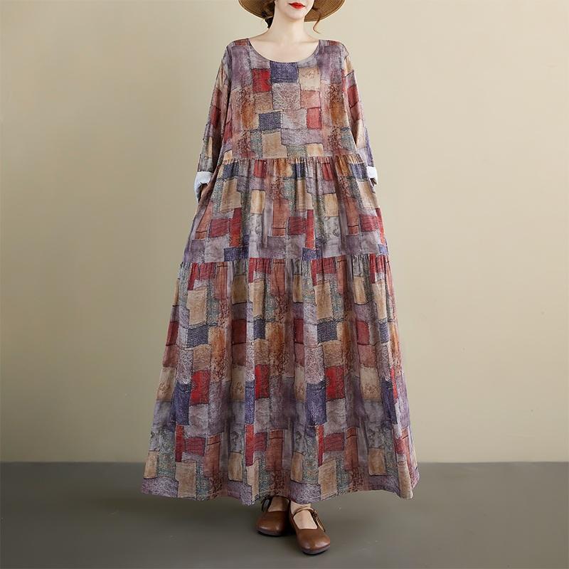 Long Sleeve Plus Size Vintage Floral New In Dresses for Women Casual Loose Spring Summer Autumn Dress