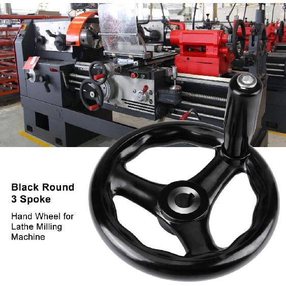 4.9inch Dia Hand Wheel, 3 Spoke Plastic Round Hand Wheel with Revolving Handle, for Lathe Milling Machine,12*125mm, Black