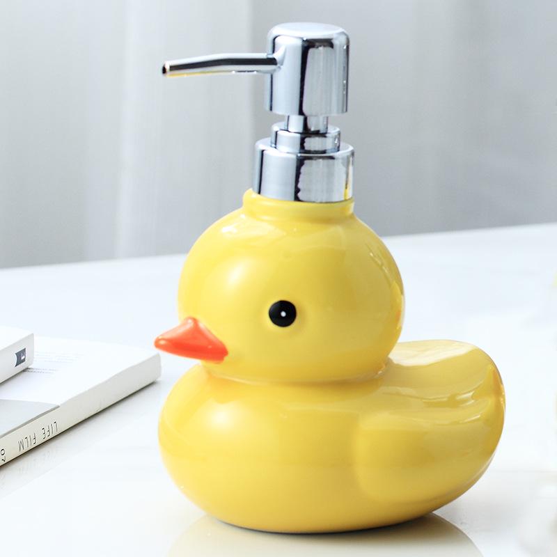 Kreskówkowa Żółta Kaczka Ceramiczna Butelka z Dozownikiem na Mydło, Balsam i Szampon