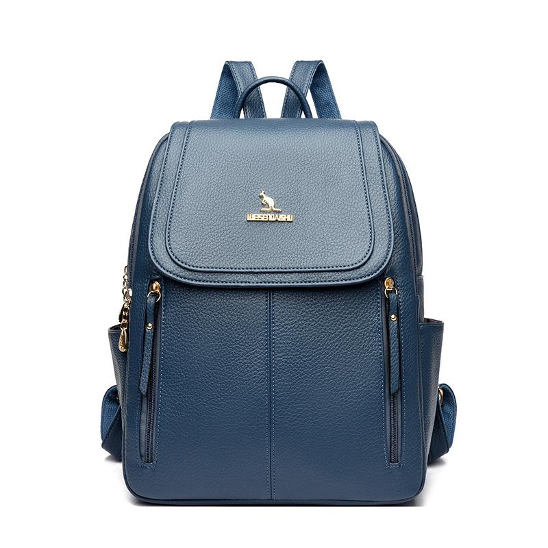 Myk Ryggsekk i Skinn Dame Ryggsekk med Stor Kapasitet Student Skolesekk