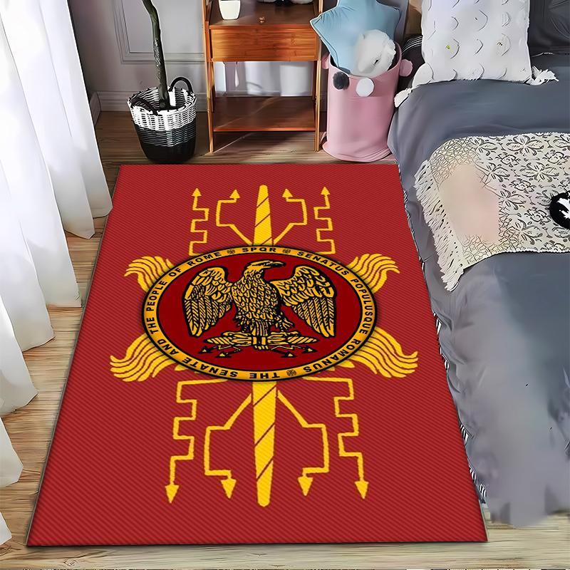 Alfombra Águila Romana con Insignia SPQR sobre Fondo Rojo, Decoración Clásica Adecuada para usar como antideslizante para sofás de sala de estar y dormitorio