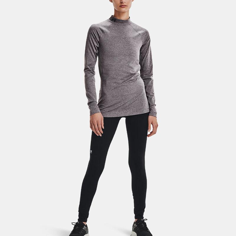 Under Armour ColdGear® Solid Mock Neck Long Sleeve T-Shirt Women Tops Gray 1368702-019