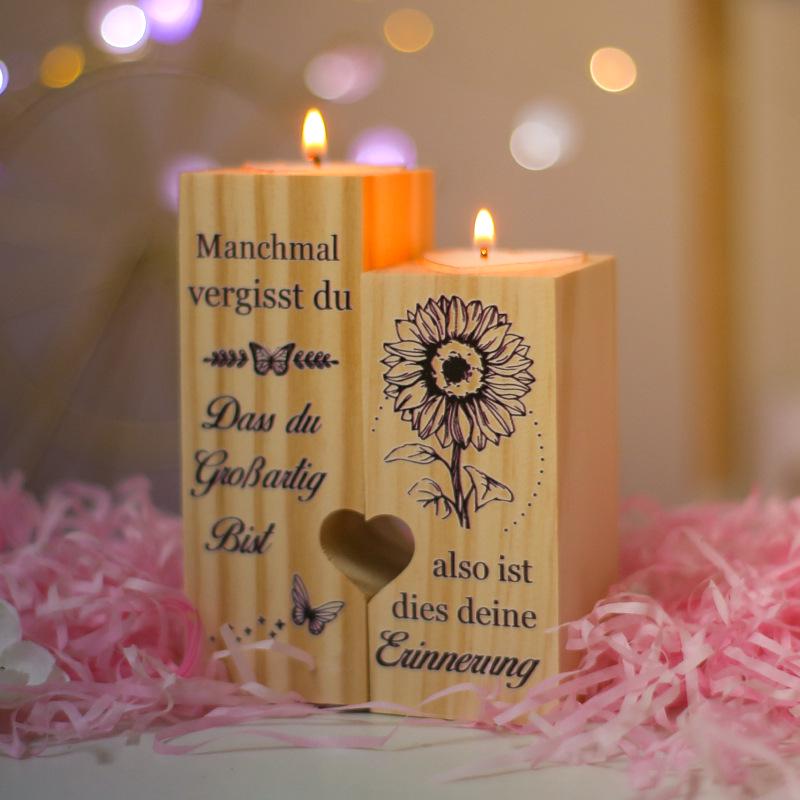 Handmade Heart-Shaped Wooden Candlestick for Valentine's Day and Wedding Decor