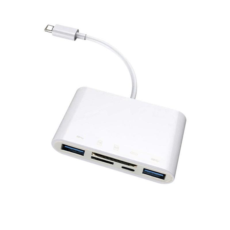 5-in-1 Type-C Card Reader: SD, USB, Apple, Android, OTG Compatible
