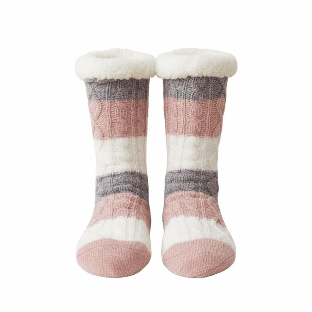 

Fried Dough Twist Stripe Fleece Socks Plush Winter Floor Socks Sleeping Socks Women Fall Winter серый/розовый