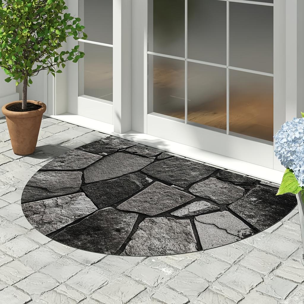 1Pcs Stone Patchwork Semi Circle Welcome Doormat Non-Slip for Outdoor Patio Porch Kitchen Bathroom Entryway Floor Mat