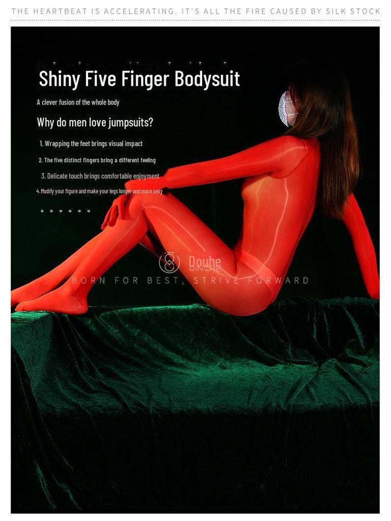 912 Jehla Lesklý Koňský Olej 8D Tenká Těsná Kombinéza s Pěti Prsty se Sexy Otevřeným Rozkrokem Celotělové Punčochy pro Ženy