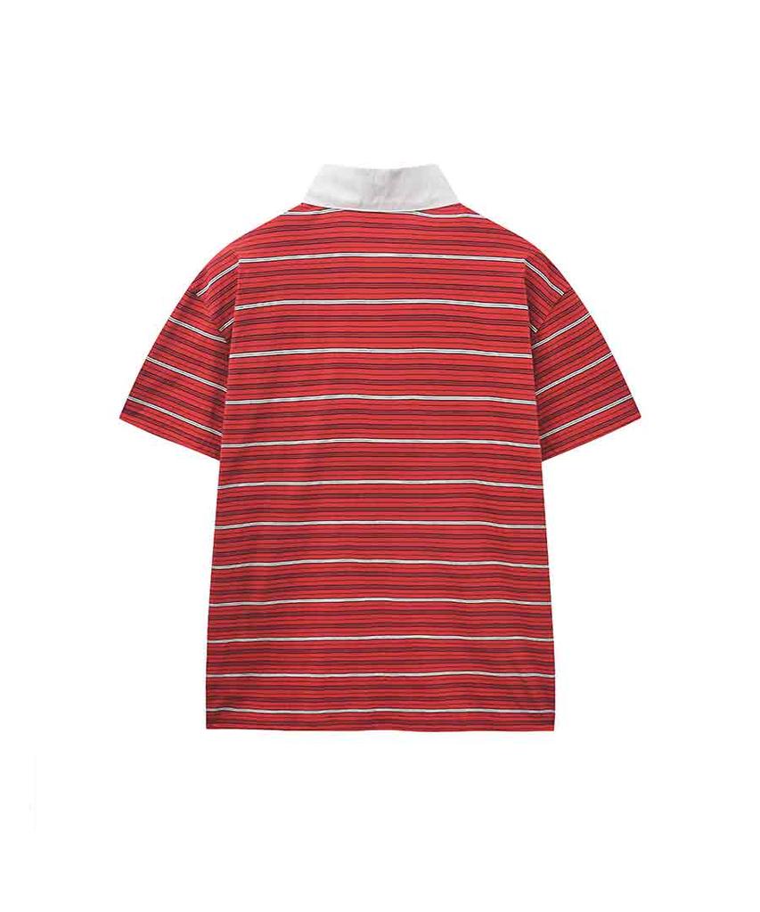 Lense Multi Stripe Rugby Collar T-Shirt Red