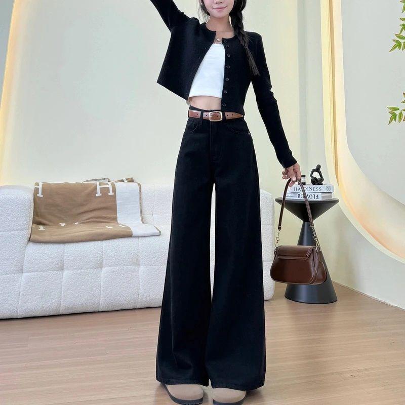 

Velvet Thickened High-Waisted Retro Wide-Leg Jeans for Women - Winter 2025, Versatile, Loose, and Slimming Fashion Pants 2XL