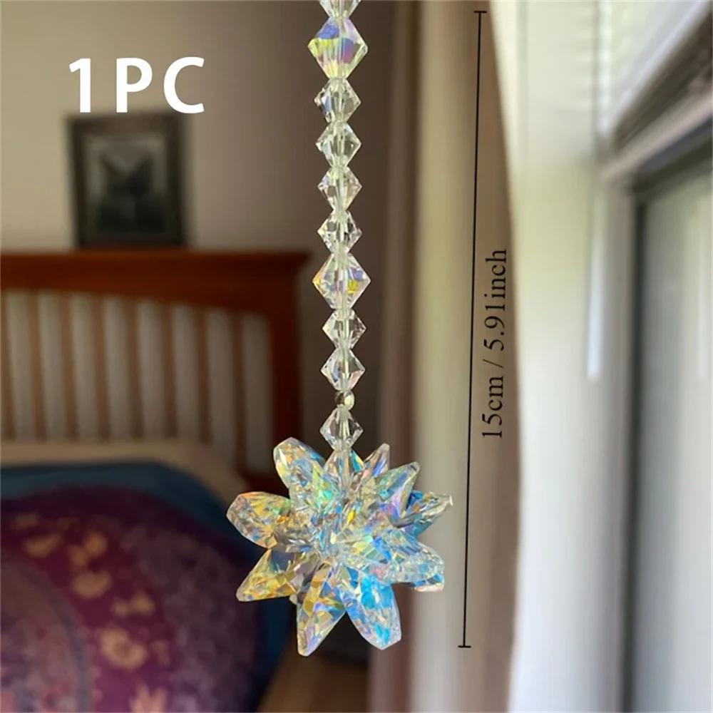 Crystal Snowflake Pendant Suncatcher AB Color Glass Prism For Garden Window Hanging Rainbow Maker Gift Car Wedding Home Decor
