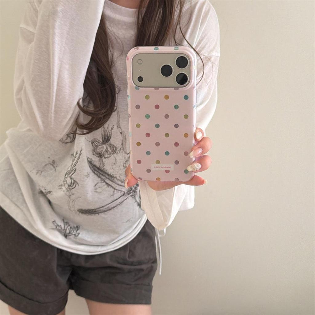 Colorful Polka Dot Drop-Proof iPhone 14/13 Pro Max Case with Rounded Edges.