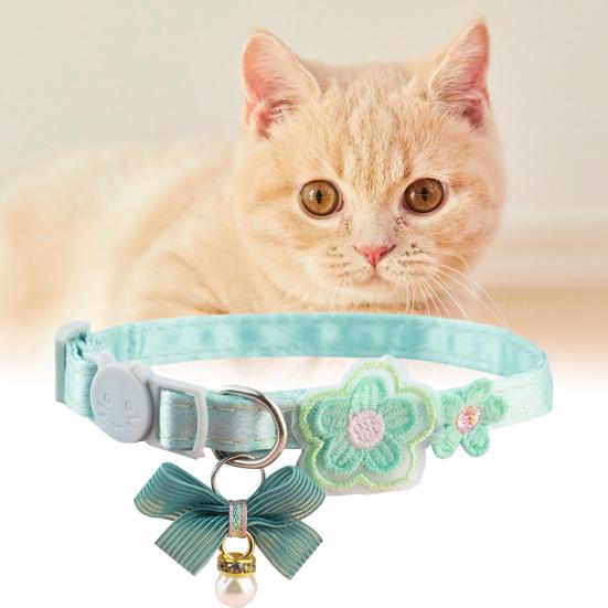Mit niedlicher Schleife Kunstperlenanhänger Sicherheitsverstellbare Schnalle Katze Hund Halsband Haustier