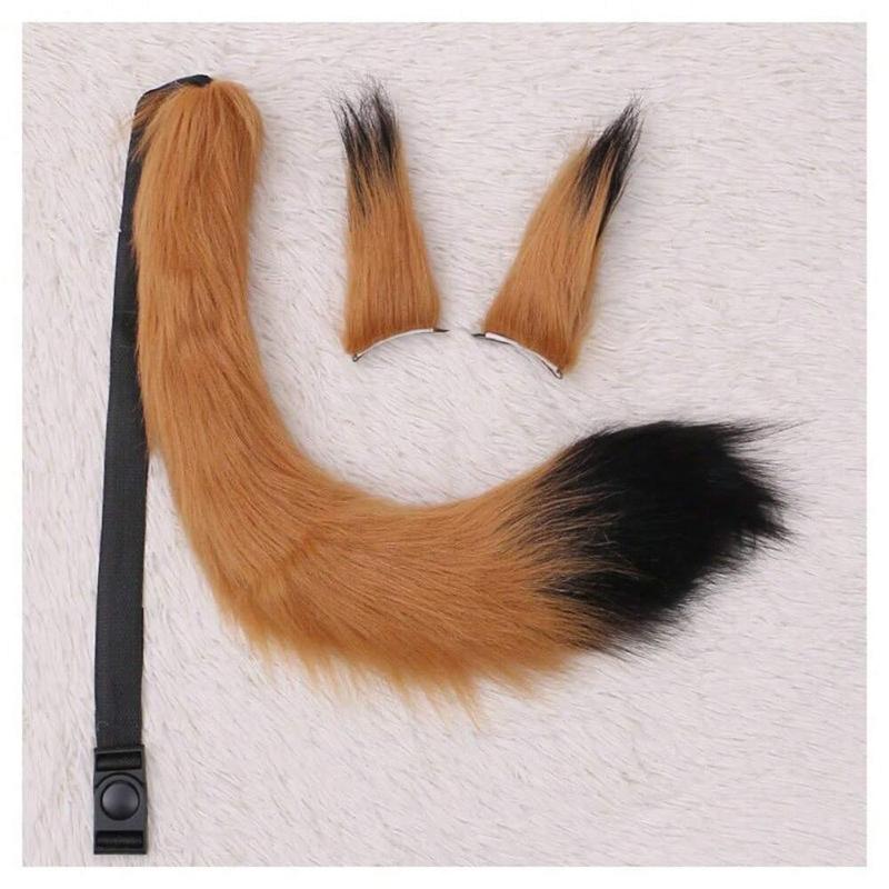 Long Furry Fox Tail Ears Hair Clips Set Anime Cosplay Costume Props Lolita Animal Cat Tail Fursuit Plush Tail Faux Fur Haripins