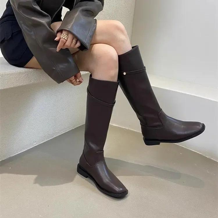 

New Square Head Chunky Heel Hose Knight Boots Women Korean Sle Retro All-Match Boots\n below the Knee Slimming Fashion... 35