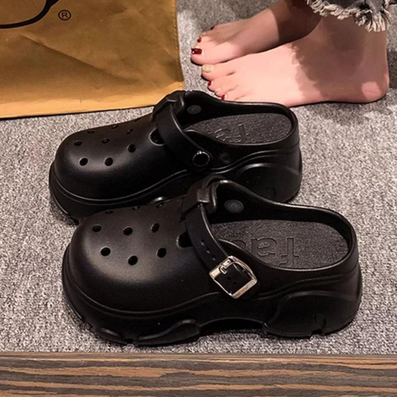 Women's Hole Shoes Thick Sole Slippers  Indoor Anti Slip Thick High Heels Sandals Summer Slippers Outdoor Beach Sandals