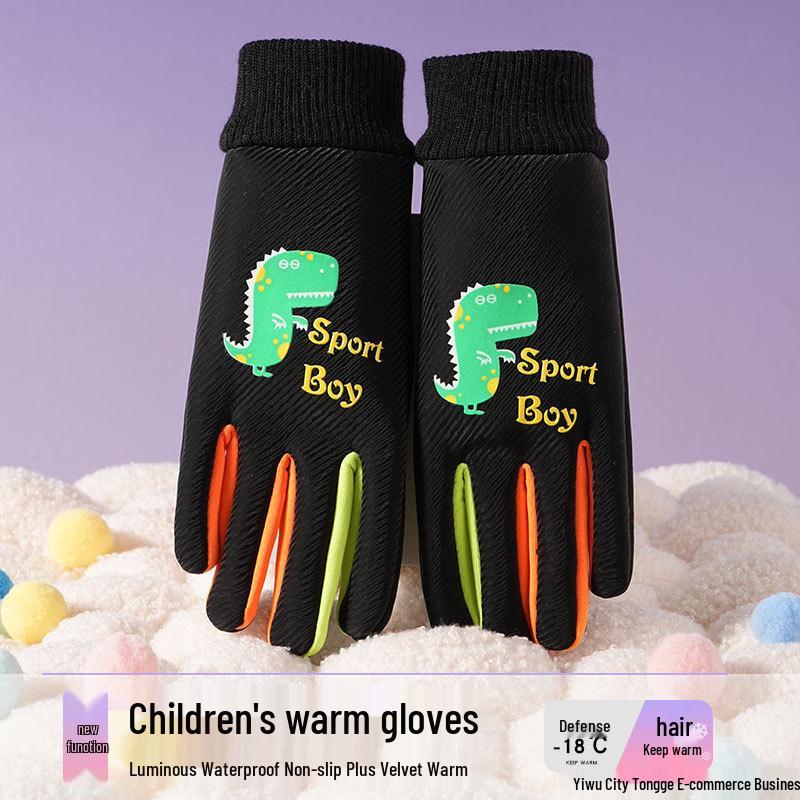 Kids' Winter Gloves: Fleece-Lined, Warm, Non-Slip, Waterproof for Skiing, Cycling, and Playing, with Cute Ribbed Cuffs and Five Finger Design.