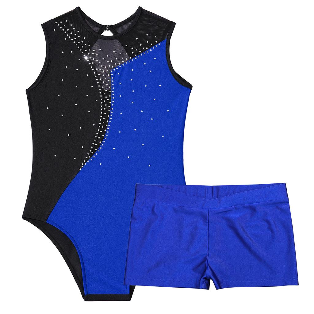 Children's Girls Sleeveless Leotard Dance Gymnastics Training Dancewear with Shorts