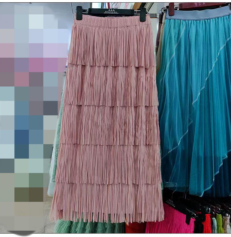 2025 Frühling/Sommer Koreanischer Nischenrock mit einfarbiger Quaste, hohe Taille, mittellang