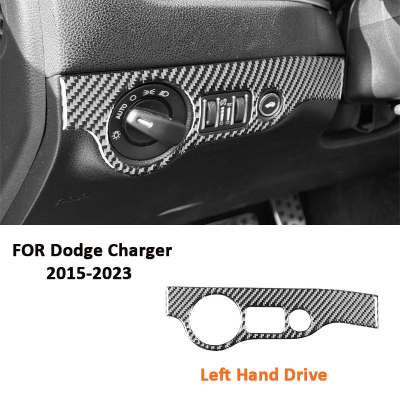 For Dodge Charger 2015- Carbon Fiber Car Headlight Control Panel Trim Cover Decoration Sticker Auto Interior Accessorie