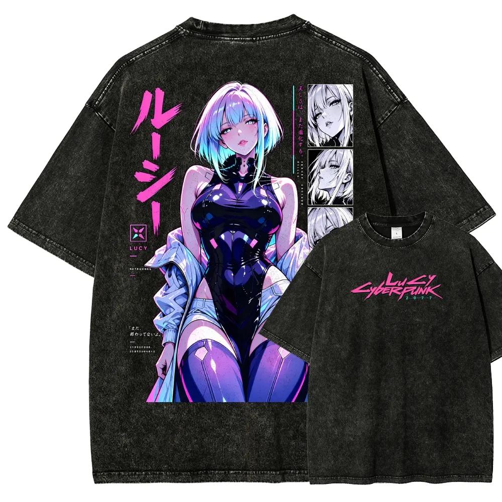 Cyberpunk Cotton T-shirt Men Women Washed Hip Hop Heavyweigh Streetwear Oversized Hip Hop Y2k Harajuku Short Sleeve Female Male Clothing