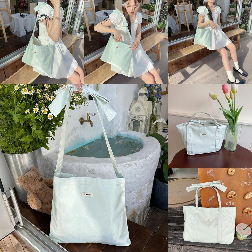 Trendy Soft Tote Bag With Bow For Women 2024 Everyday Use Pink Green Beige