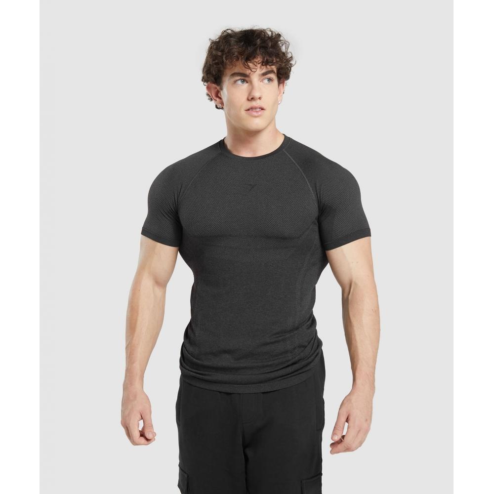 Gymshark Elitarny bezszwowy T-shirt Czarny Ciemnoszary A4A9I BB3K