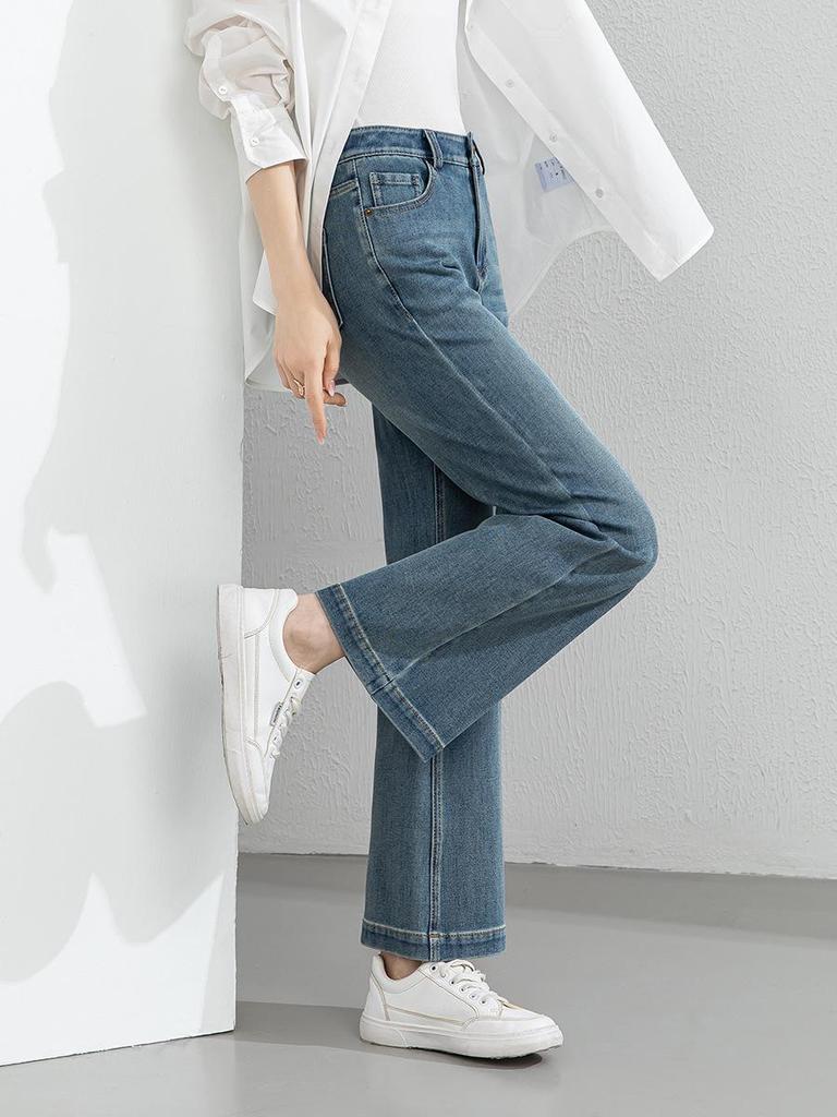 Guang Mei Women's High-Waisted Lyocell Denim Flare Jeans - Non-Stick, Cropped Spring 2026