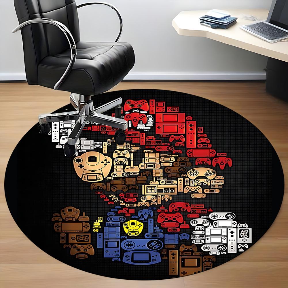1pc Mario Gamer Console Office Round Area Rug, Indoor Mat Suitable For Office, Under Office Chairs Bedroom Living Room Home Decor, Room Deco
