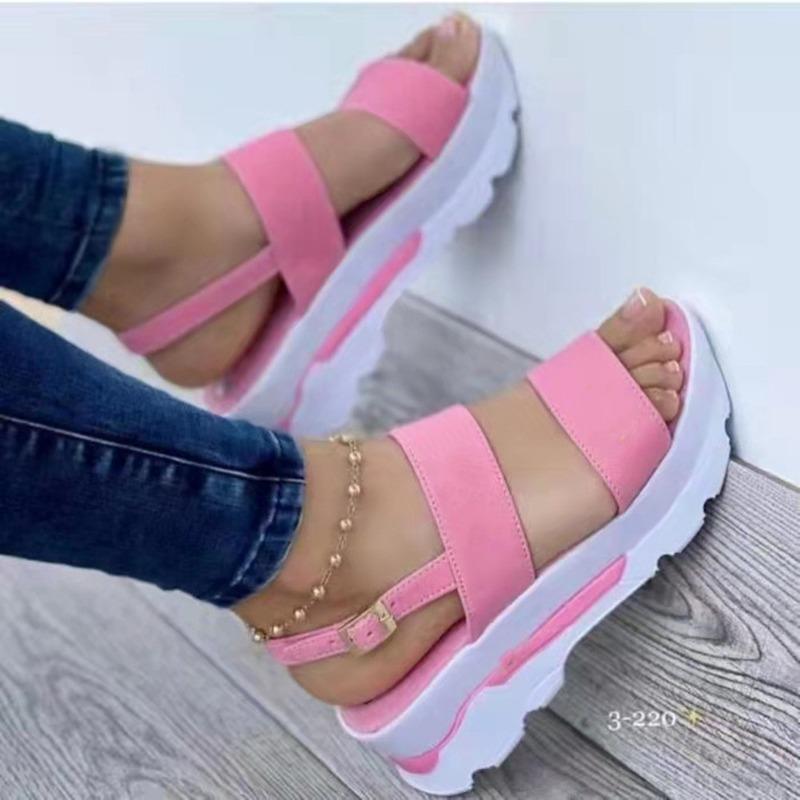 Summer new large-size women's shoes wide-sided word with sweet wind thick-soled wedge sandals women