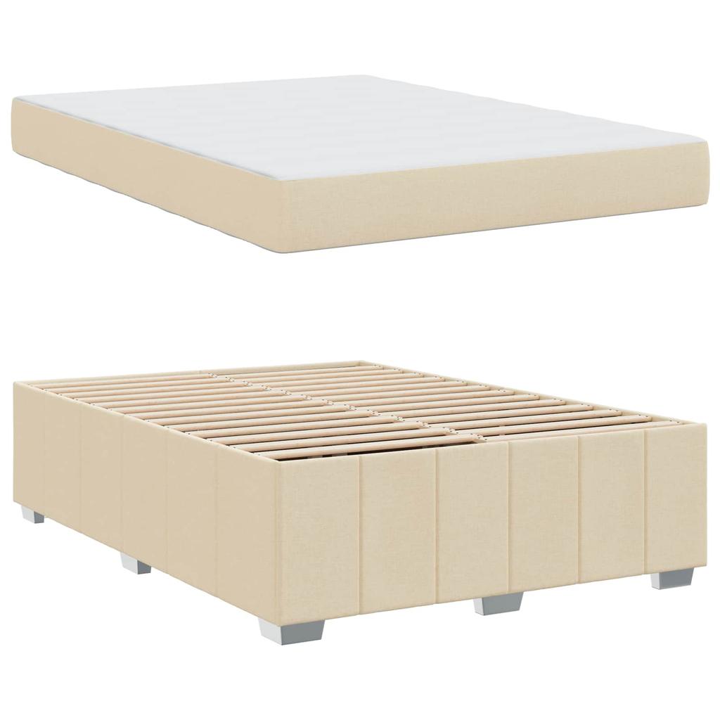 Cream Upholstered Bed Frame with Mattress 140 x 200 cm Fabric