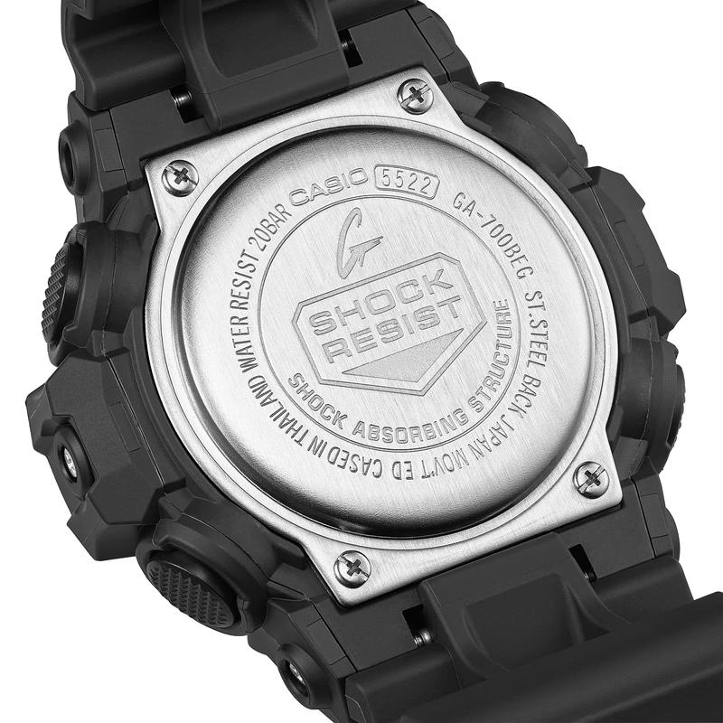 

CASIO GA-700 world time, super light source, Quartz, resin strap, , men s watch, black dial GA-700BEG-1A чорний