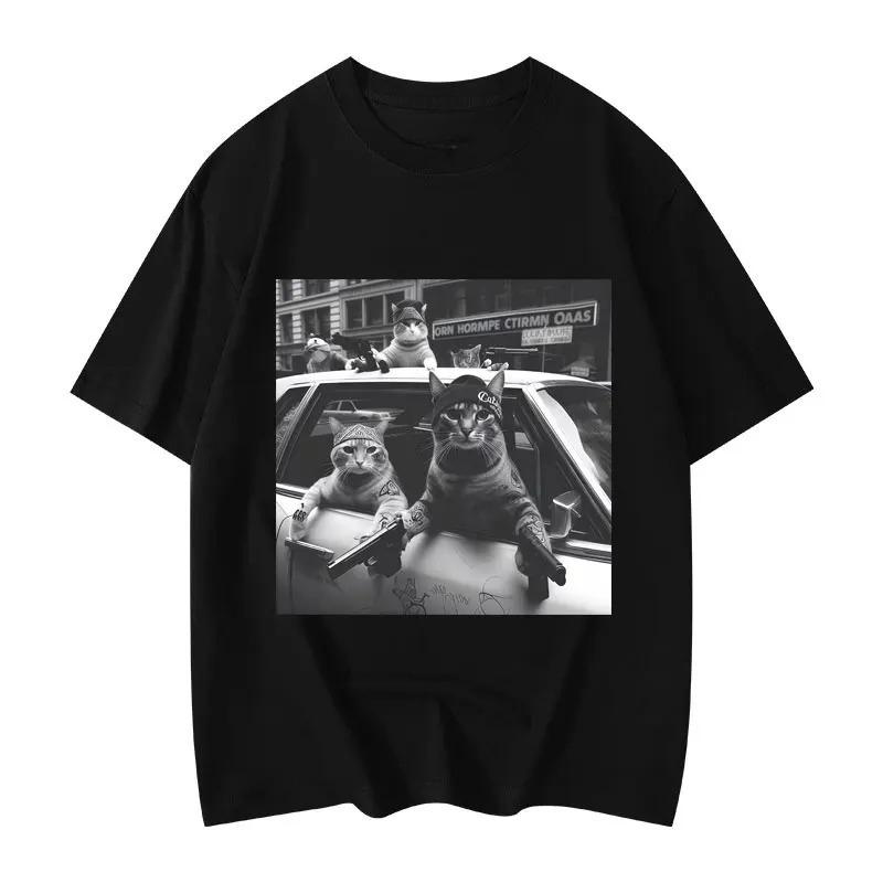 Funny Cat Gang Meme Graphic T Shirts Men's Women's Fashion Vintage Short Sleeve T-shirt High Quality Oversized T-shirts