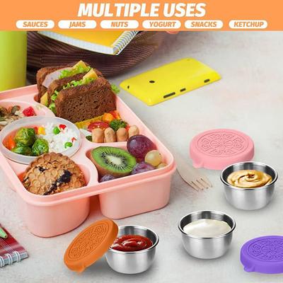 1Pc Salad Dressing Container With 1.35Oz/40Ml Reusable Stainless Steel Cup And Leakproof Silicone Lids For Lunch Box And Picnic