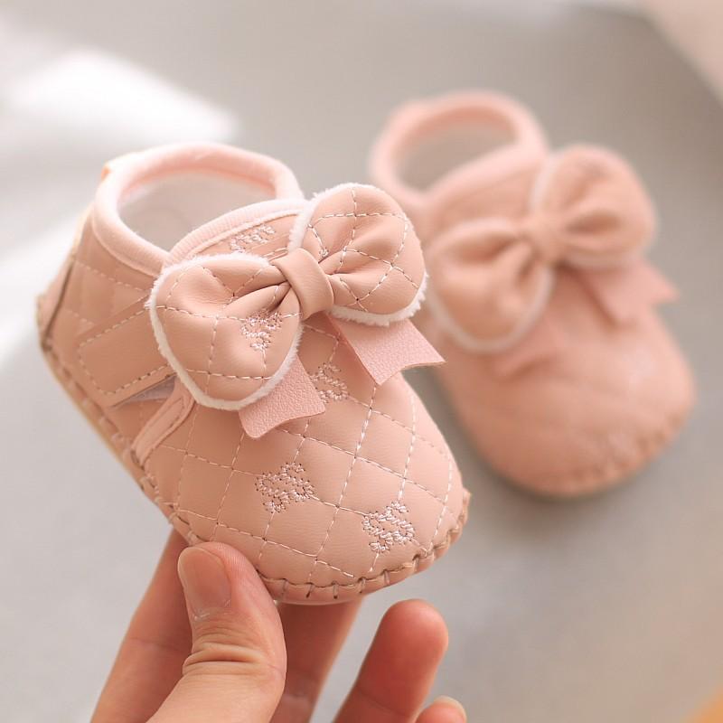 New Fashion Comfort Baby Girl Shoes Soft Soles Warm Baby Shoe Butterfly Bow Versatile Casual Shoe Sweet Princess Cotton Shoes
