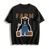 Farm Black Bear Print T-Shirt Men Women Retro Casual Breathable Crew Neck Short Sleeve Top Pure Cotton T-shirt