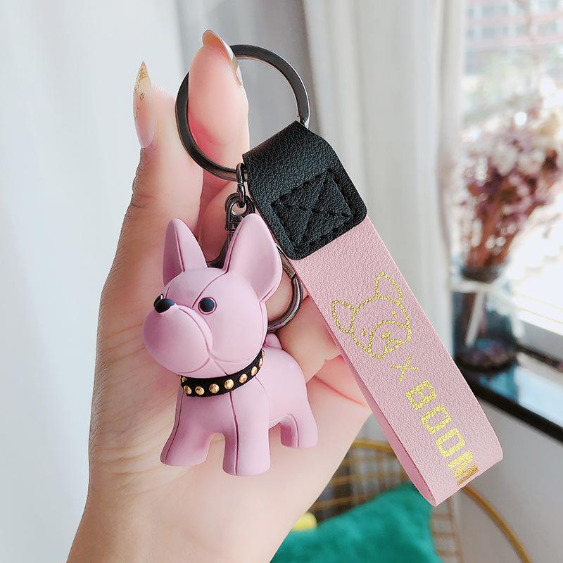 Resin Dou Puppy Keychain Pendant Female Exquisite Cute Couple Schoolbag Pendant Ins Men S And Women S Trinkets