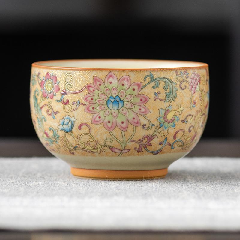 Enamel full color Ru kiln master teacup light luxury retro tea set cup gift box hardcover high-end father teacher gift