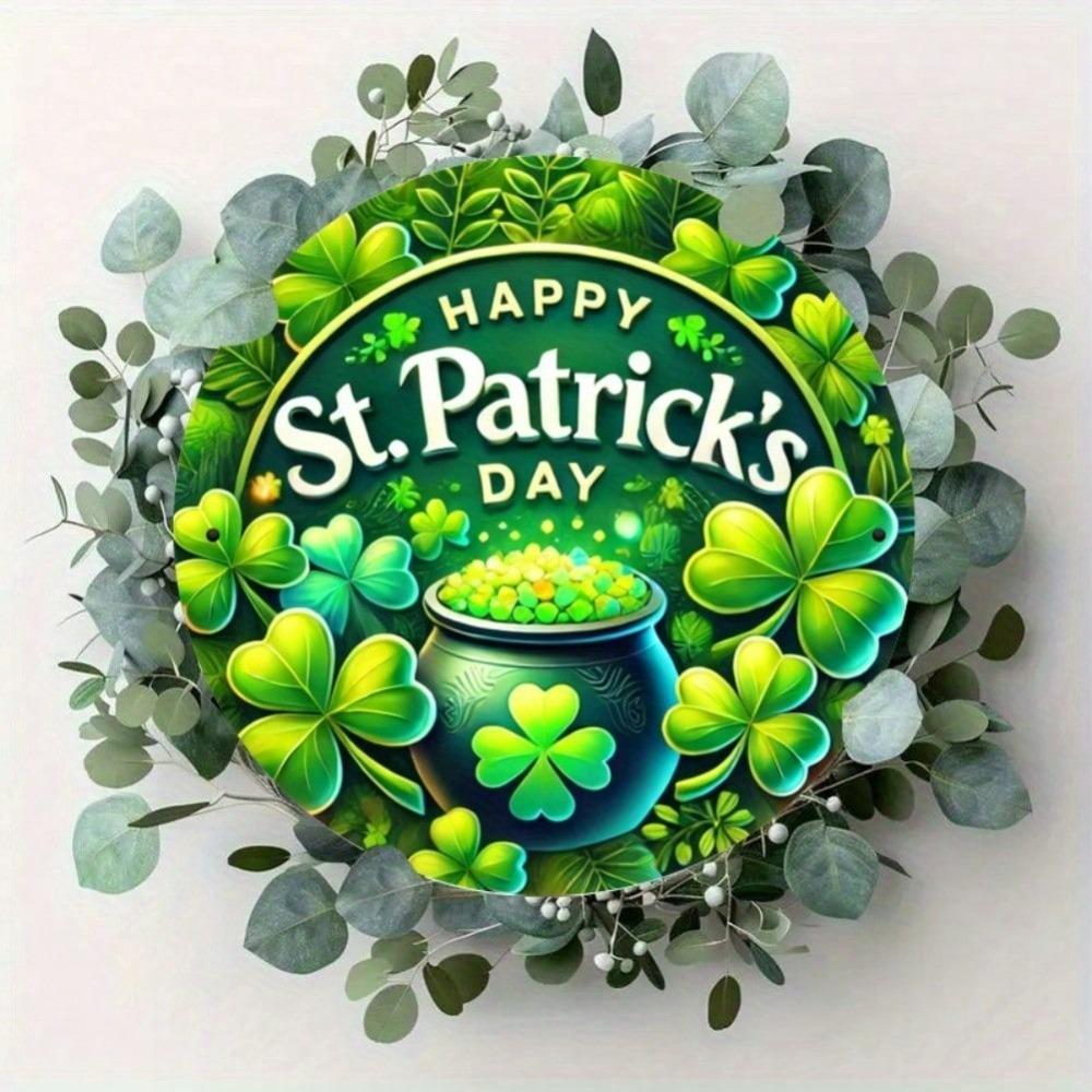 St. Patrick's Day Shamrock Iron Tin Sign Wall Art Round Metal Decor Home Bar Cafe