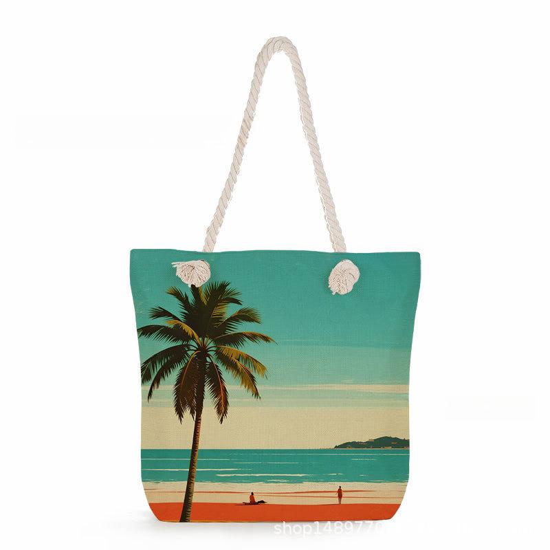 Multifunctional  Beach shells Printed Thick Rope Shoulder Beach Bag 7575