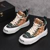 New Men's Flats Denim Leather Patchwork Mix Casual Platform Shoes Male High Tops Sports Walking Sneakers